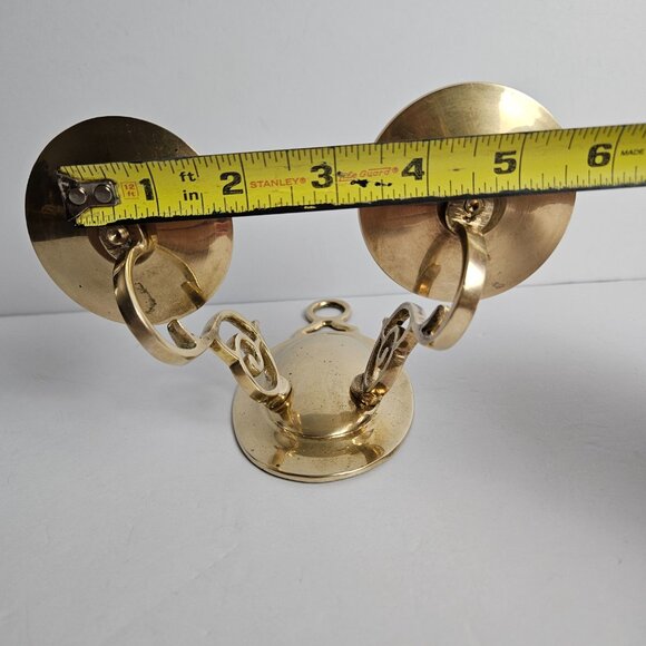 Vtg Solid Brass Candle Holder Double Ornate Scrolled Wall Sconce 6.25”t x 6.5"w - Picture 8 of 16